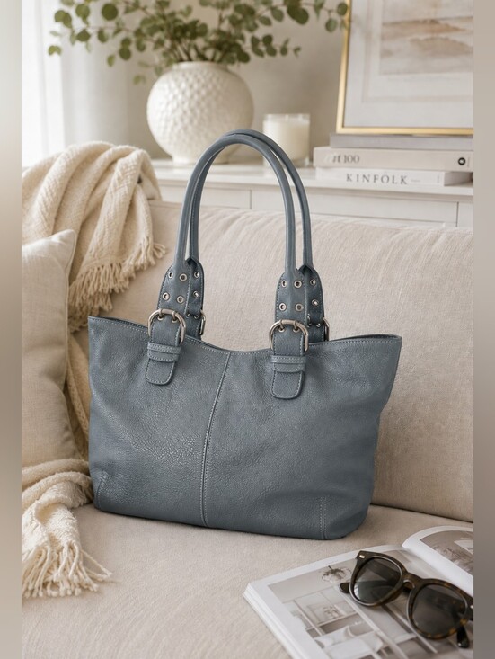 Tignanello Handbags - Tignanello Pebbled Leather Shoulder Tote in Slate Blue